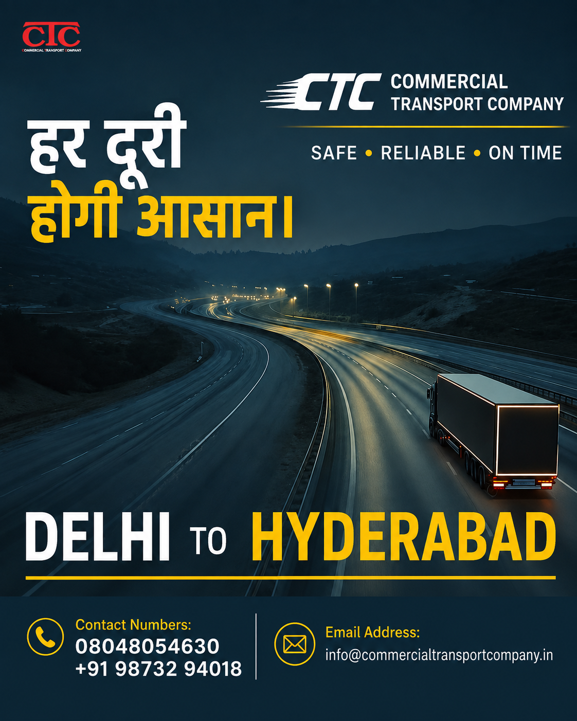 Full Truck Load (FTL) From Delhi to Hyderabad