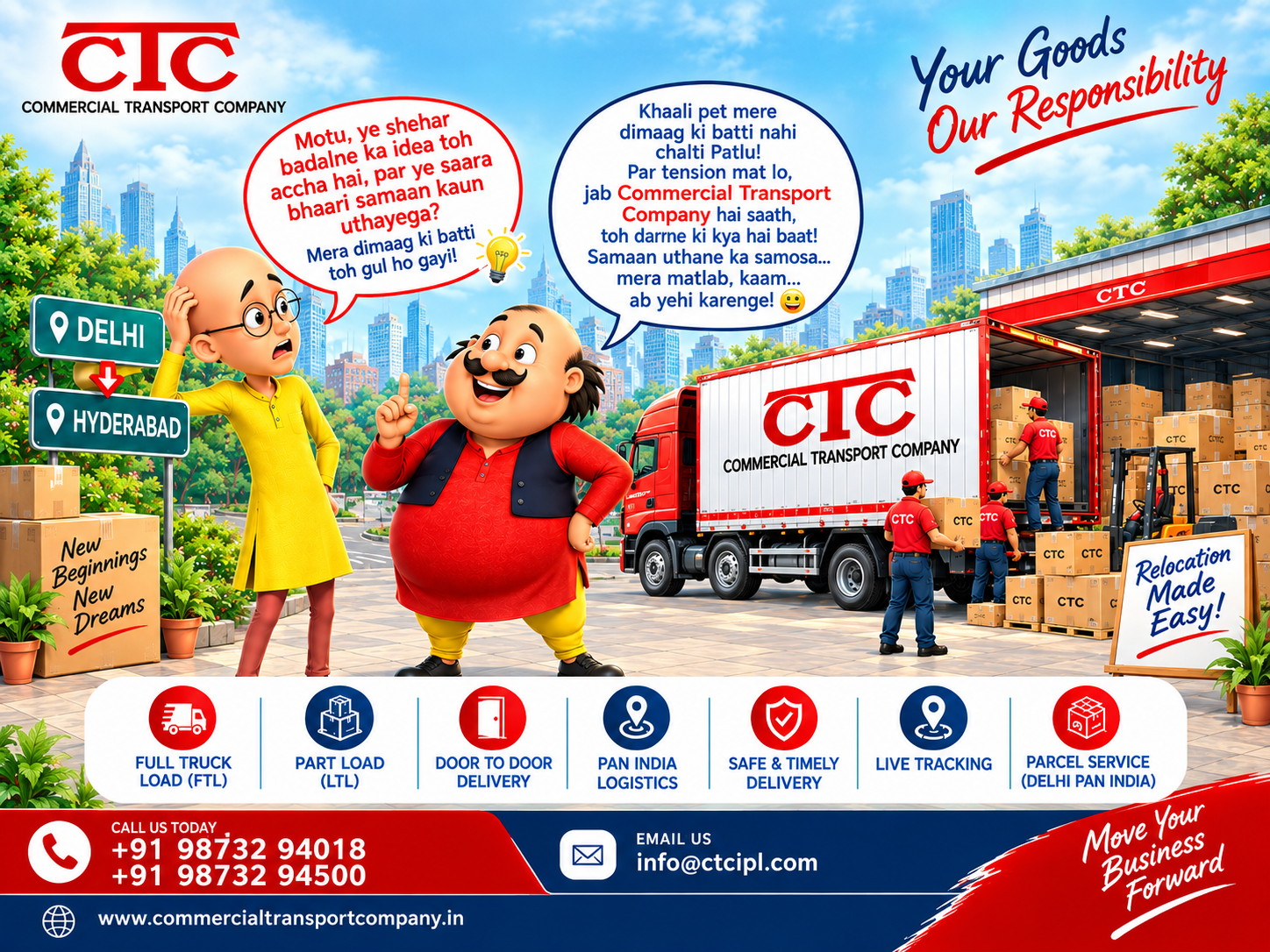 Delhi to Hyderabad Part Truck Load Service