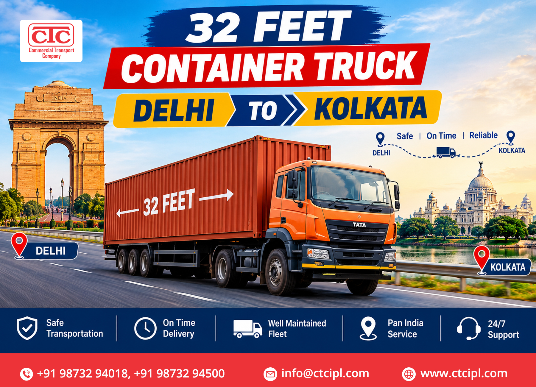 32 Feet Container Truck Delhi To Kolkata