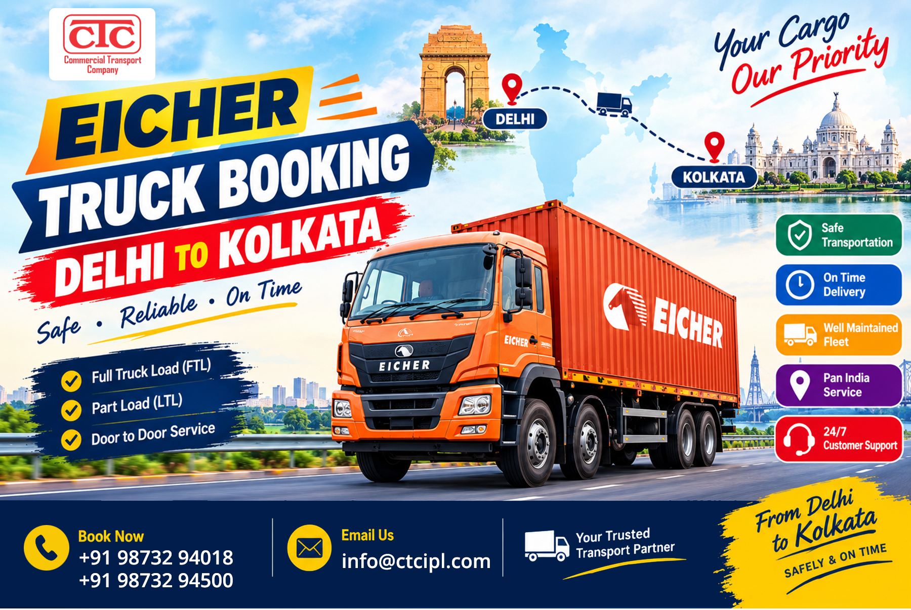 Eicher Truck Booking Delhi To Kolkata